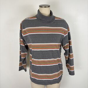 VTG 90's Esprit L Street Wear Rainbow Striped Turtle Neck Pullover T-Shirt Top